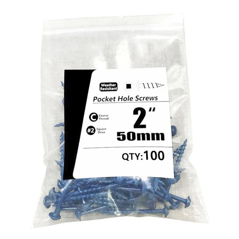 포켓 홀 나사, 굵은 나사, 목공 셀프 태핑 나사, 비스듬한 홀 나사, 사각 드라이버, SQ2, 25-63mm, 100 개