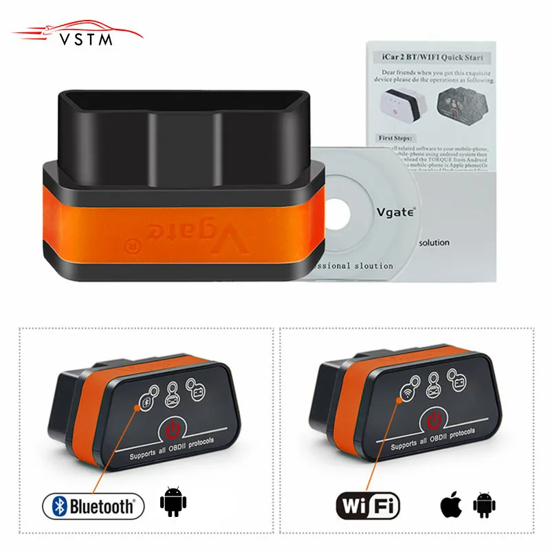 Vgate iCar 2 OBDII Диагностика Авто считыватель кода ELM327 Wifi/Bluetooth для IOS iPhone/Android Icar2 wifi