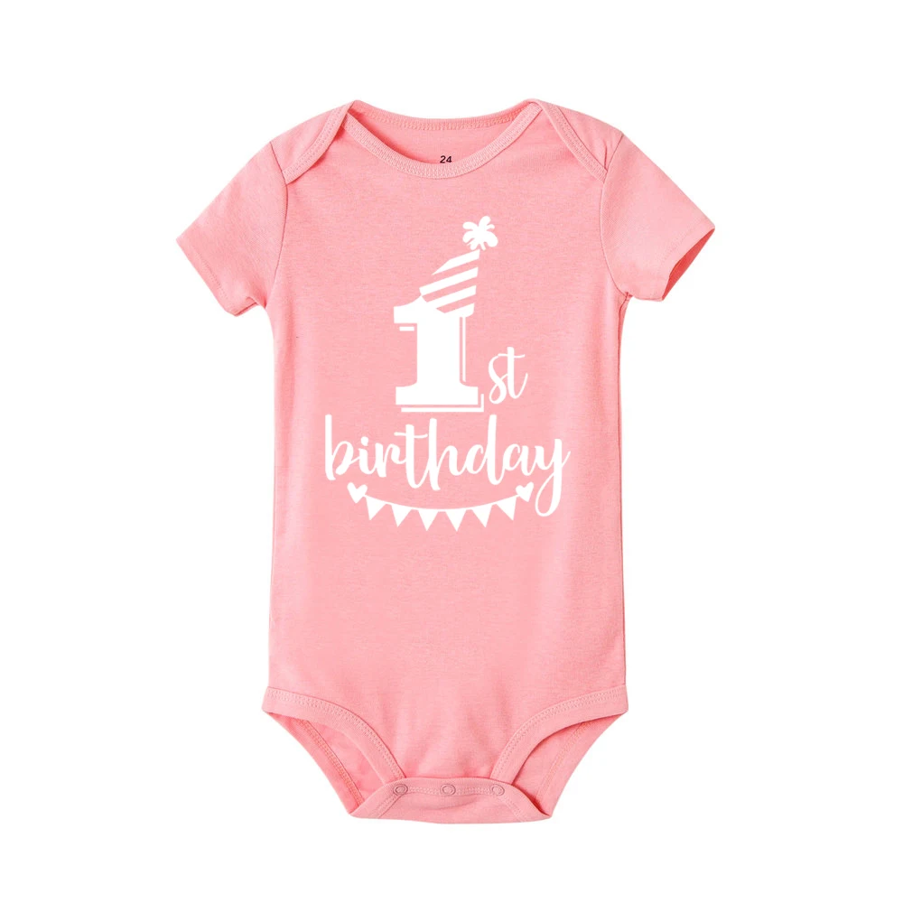 Детский хлопковый комбинезон с короткими рукавами и надписью «My First Birthday» для новорожденных мальчиков и девочек одежда для маленьких мальчиков от 0 до 24 месяцев - Color: R149-SRPPK-