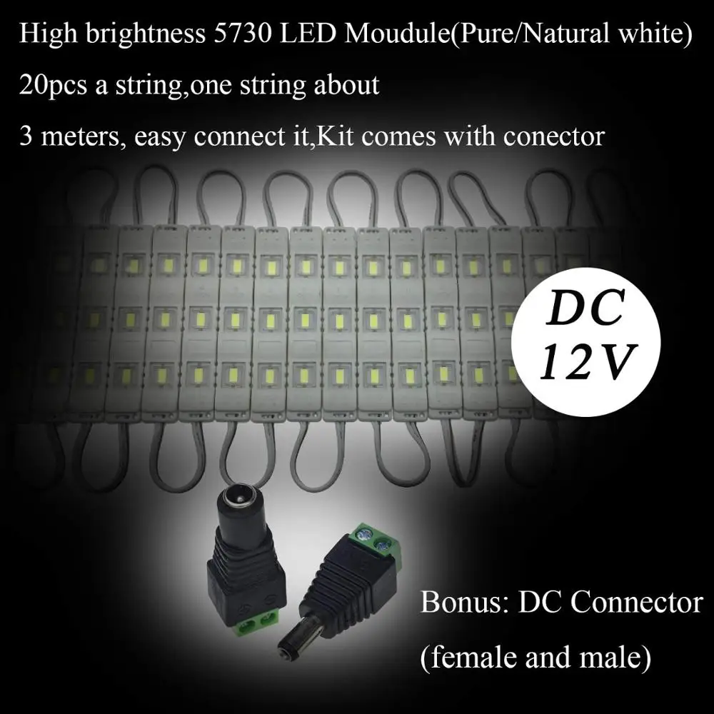 12V 5730 SMD 3 Светодиодные модули Водонепроницаемая декоративная лампа, натуральный белый, 60-Pack