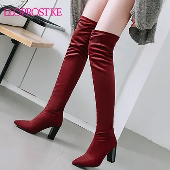 

Lloprost ke Western Style Winter Over The Knee Boots Square High Heels Pointed Toe Women Autumn Boots Sexy Leopard Print Boots