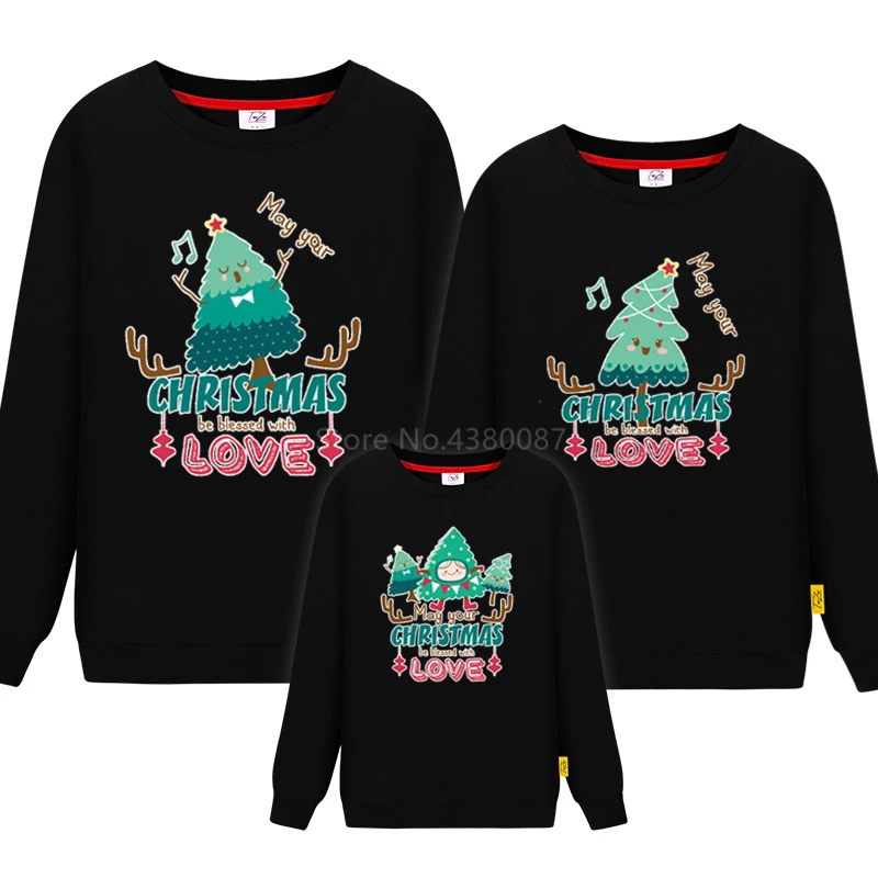 Рождественская одежда для всей семьи; одежда для маленьких девочек с принтом «Xams Tree»; хлопковые вечерние костюмы с длинными рукавами на год для маленьких мальчиков - Цвет: Black