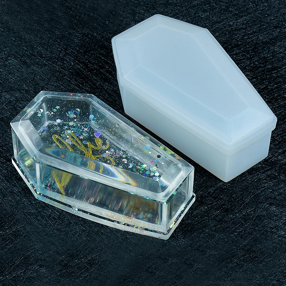 

Coffin Trinket Box Silicone Molds Resin Casting Storage Box Mould Halloween Gothic Container Mold Resin Making Jewelry Tools