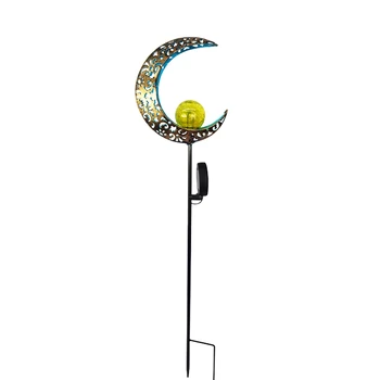 

Moon Waterproof Patio Decorative Outdoor Lawn Crackle Glass Retro Yard Solar Powered Courtyard Stake LED Garden Light Warm White