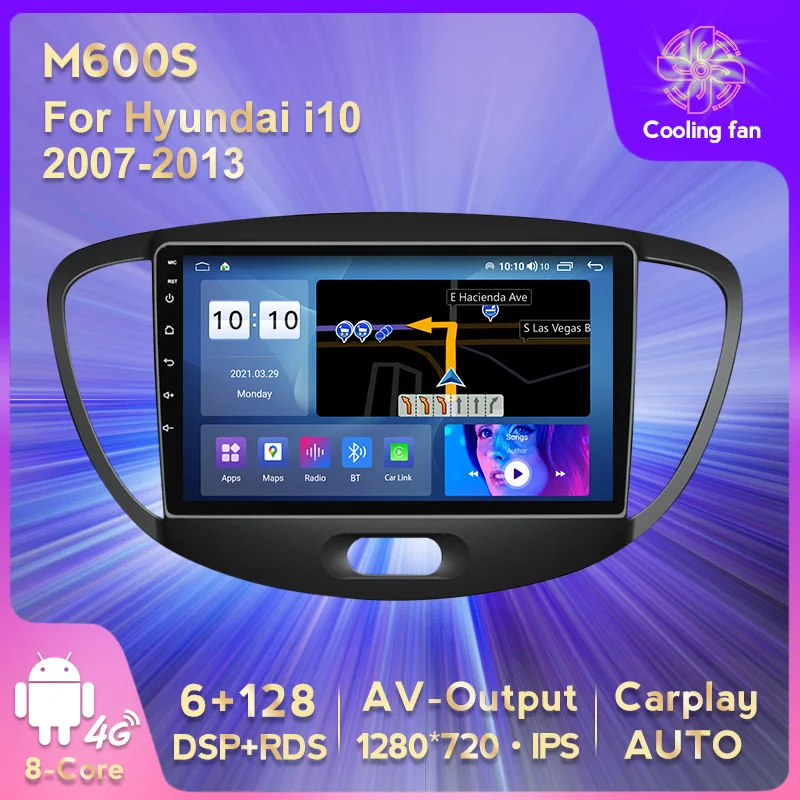 Автомобильный DVD-плеер 6G + 128G Android 11 для Hyundai i10 2007-2013 автомобильное радио