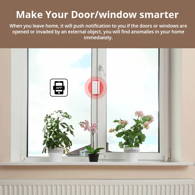 Wireless WiFi Door Window Sensor Detector Home Security Door Alarm System Amazon Alexa Compatible Smart Life Tuya App Control