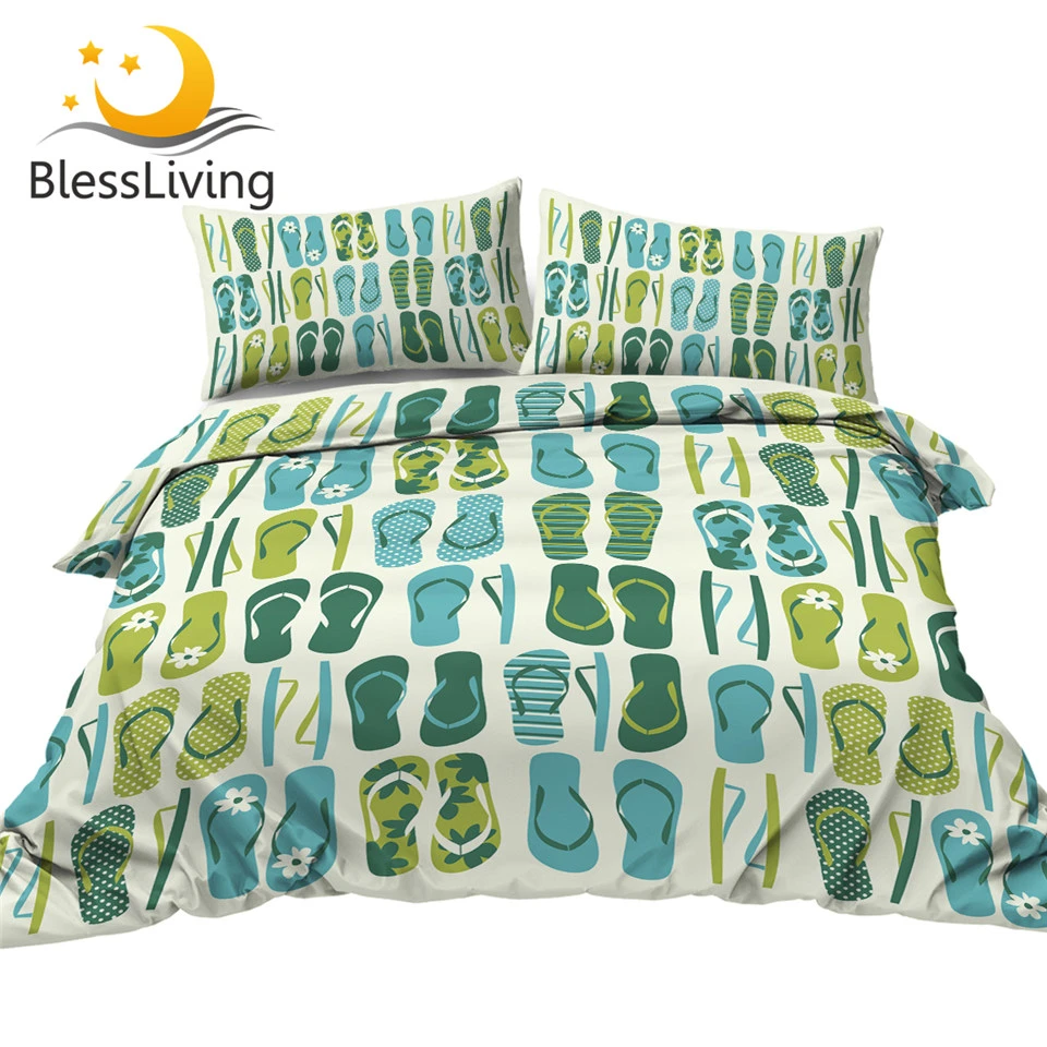 Blessliving Flip Flops Bedding Set Queen Summer Duvet Cover Set 3pcs Green Blue Comforter Cover Cartoon Stylish Home Textiles Bedding Sets Aliexpress