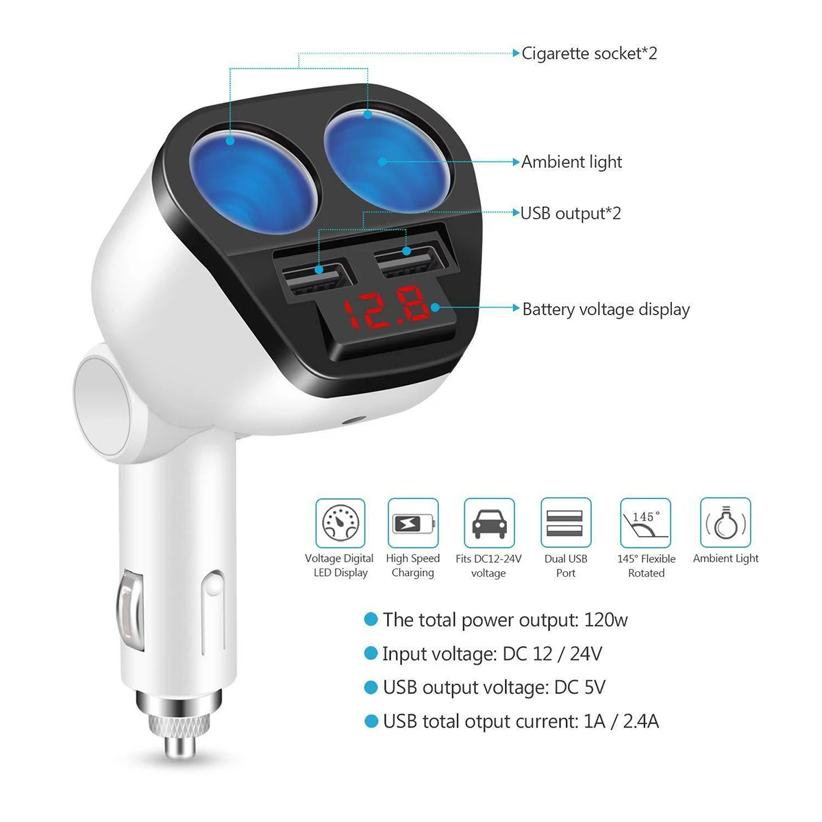 3.4A автомобильный мульти прикуриватель разветвитель двойной USB адаптер многофункциональный мобильный телефон зарядное устройство
