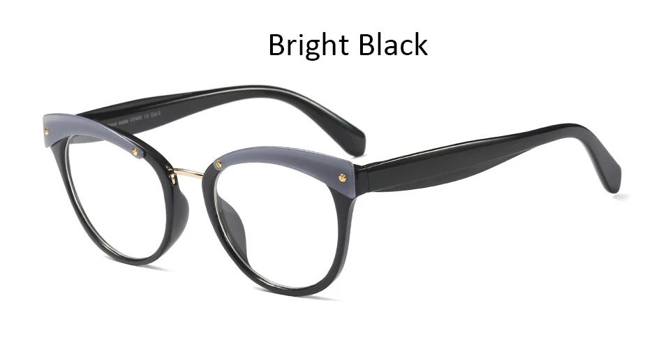 Женские оправа для очков в стиле кошачьи глаза модные заклепки женские кошачьи оправы для очков для женщин брендовые дизайнерские сексуальные оптические очки - Цвет оправы: Bright Black