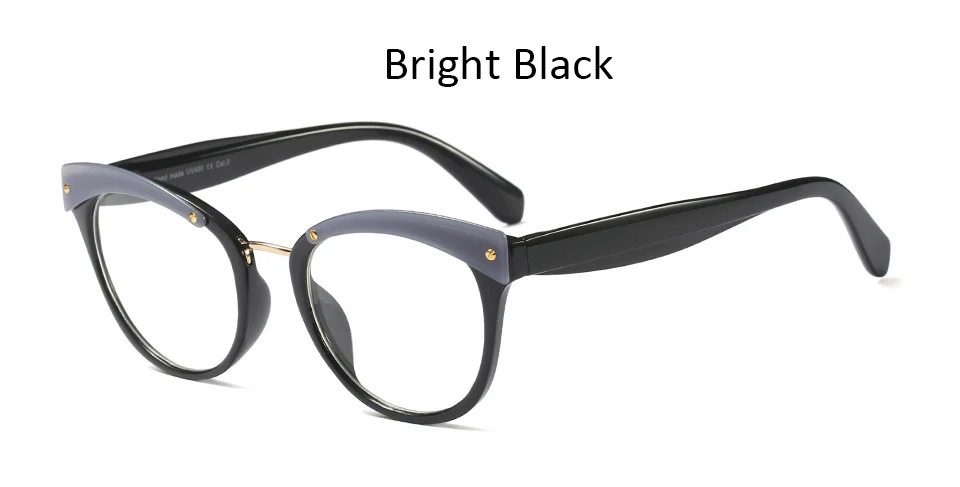 Bright Black Женские оправа для очков в стиле кошачьи глаза модные заклепки женские кошачьи оправы для очков для женщин брендовые дизайнерские сексуальные оптические очки - Цвет оправы: Bright Black