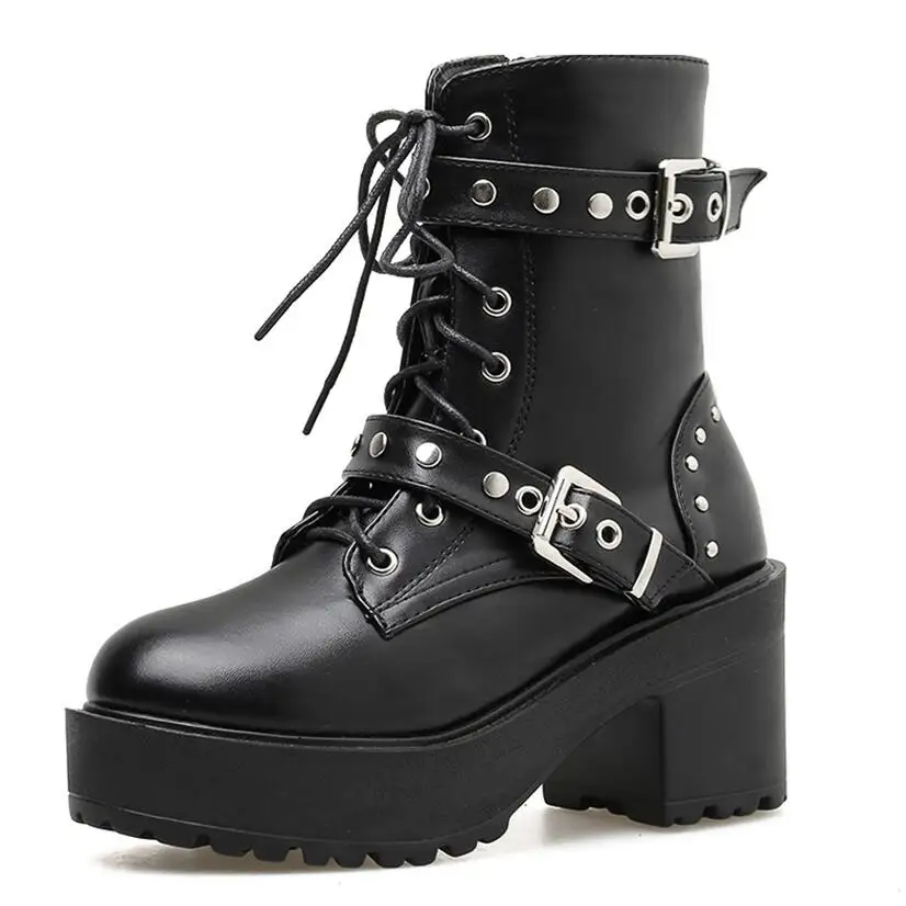 

Shoes For Women 2020 Autumn Boots Women Designer Demonia Ankle Boots Punk Lace-Up Leather Platform Shoes Goth