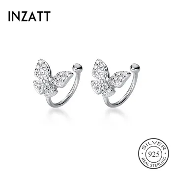 

INZATT Real 925 Sterling Silver No Perforation Zircon Clip Earrings For Fashion Women Party Minimalist Butterfly Fine Jewelry