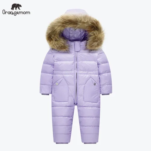 purple Детская одежда для русской зимы; пуховик; Верхняя одежда для мальчиков; пальто; утепленные Водонепроницаемые зимние комбинезоны; Одежда для девочек - Цвет: purple