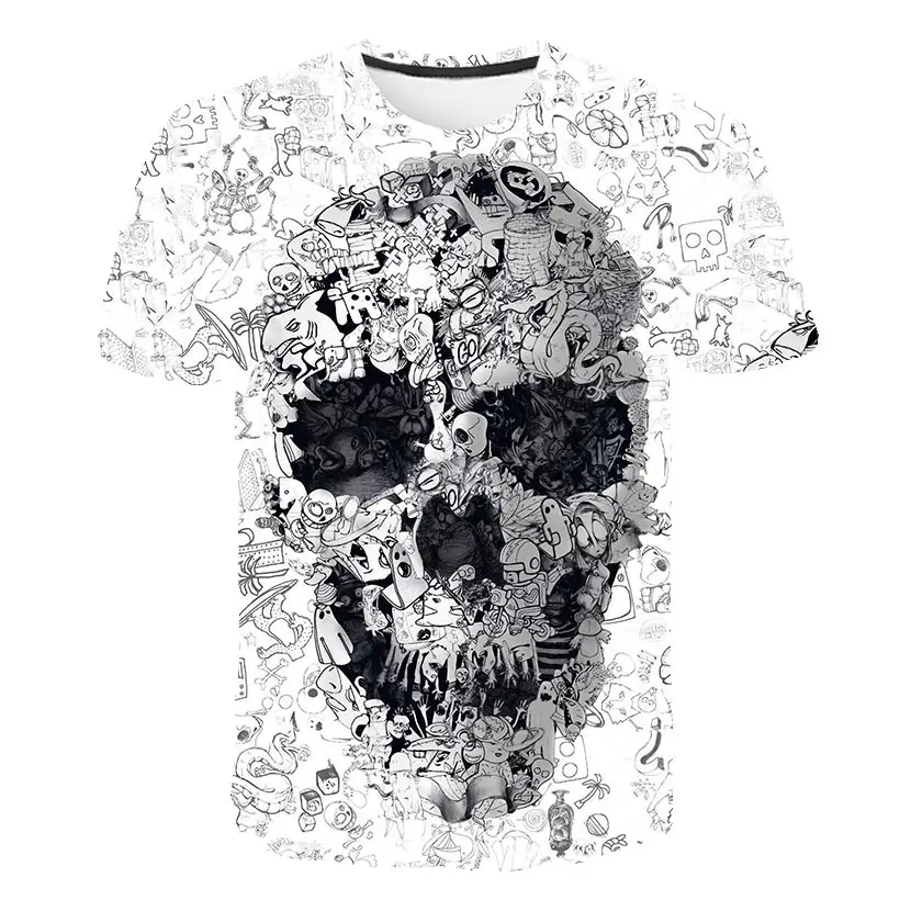 New Skull T Shirt Men Women 3D Print Fire Skull T-shirt Short Sleeve Hip-Hop Tees Summer Tops Cool t shirt Halloween Shirt - Цвет: 1103