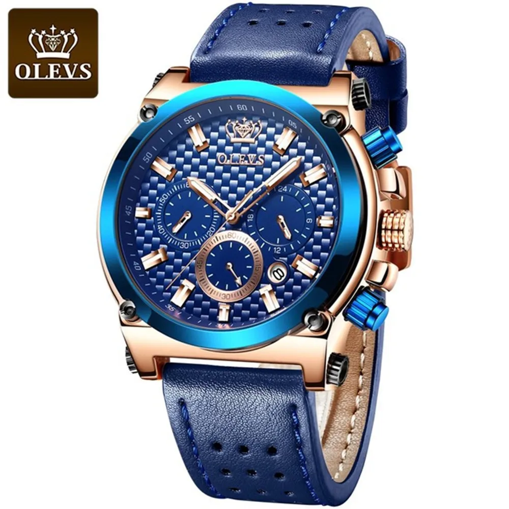 

OLEVS Men Sport Watches Men Leather Band Brand Luxury Military Business Retro Male Clock Fashion Chronograph Wristwatch