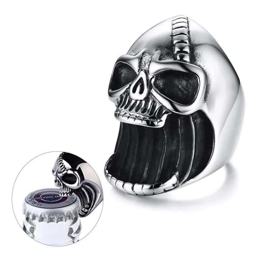 

RegalrockStainless Steel Cool Skull Biker Ring Hipster Pub Wine Party Bottle Opener Bar Punk Jewelry