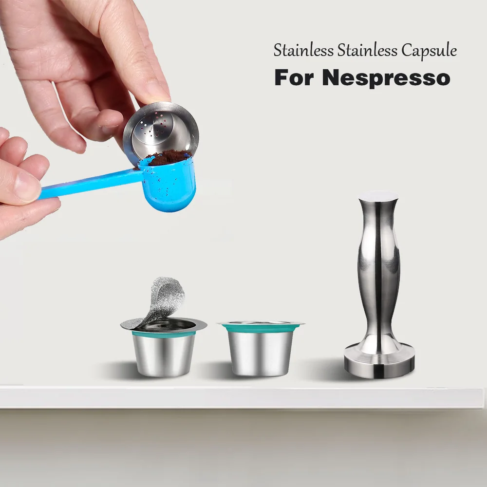 6PCS Reusable Stainless Steel Nespresso Refillable Coffee Capsule Refilling Cup Filter Nespresso Machine Maker Pod With 120 Lids