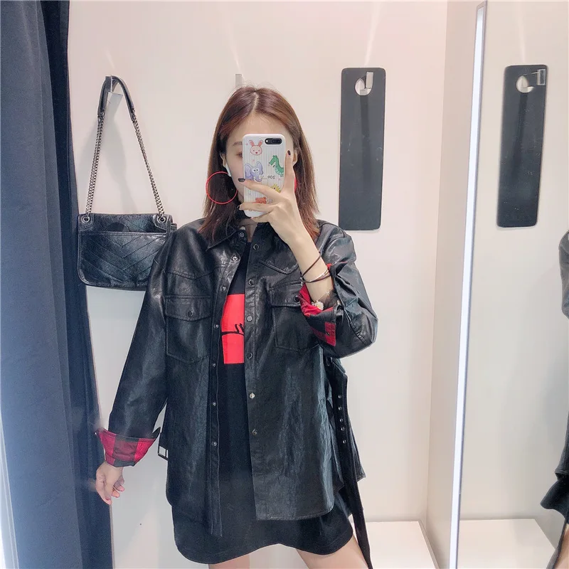 Best  Sd30 2019 Autumn Clothing New Products WOMEN'S Dress with Belt Imitation Leather Jacket Coat