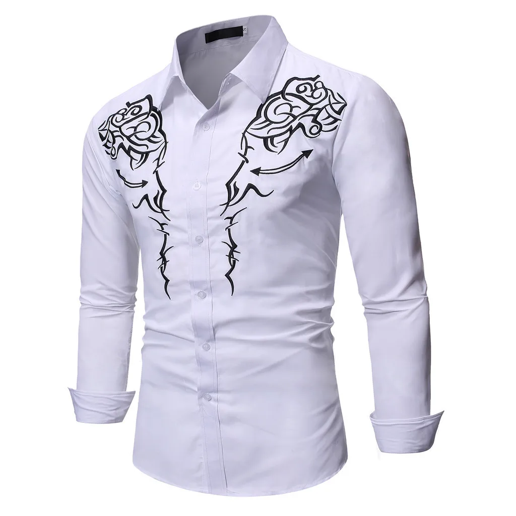 Мужская модная рубашка с длинными рукавами и красивой вышивкой, деловая Повседневная рубашка, топ, блуза, роскошные мужские рубашки с длинным рукавом и принтом