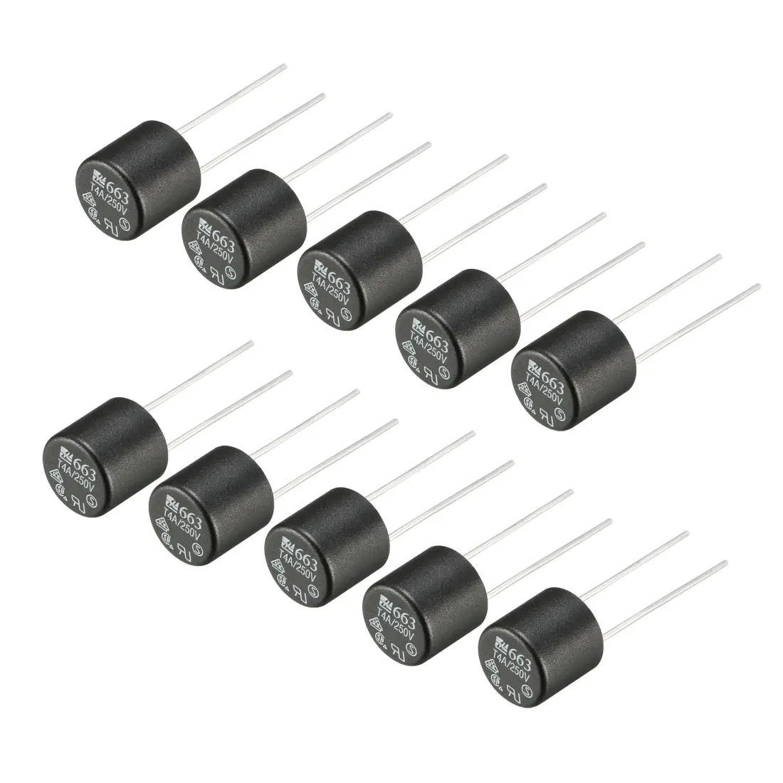 

uxcell 10Pcs DIP Mounted Miniature Cylinder Slow Blow Micro Fuse T4A 4A 250V Black