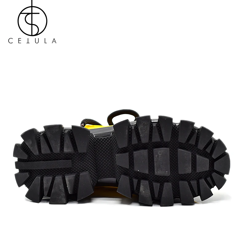 Cetula/новые женские кроссовки; модные кроссовки на платформе; обувь для папы на массивном каблуке; Цвет черный, оранжевый; женские кроссовки; обувь на танкетке