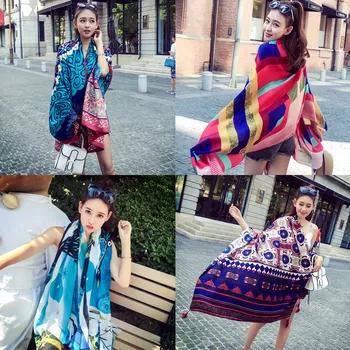 

2019 seaside beach sunscreen shawl ladies scarf dual-use Korean version of the thick ethnic wind travel big scarf winter scarf