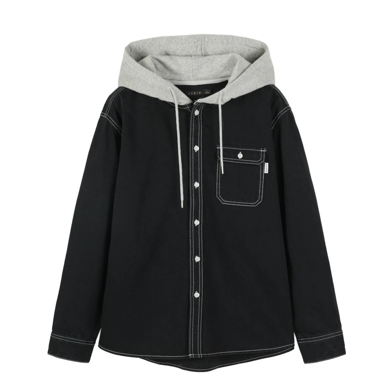 Cowboy Black SEMIR джинсовая мужская рубашка с длинным рукавом, осень, новая свободная Мужская рубашка с капюшоном и принтом, шикарный корейский стиль - Цвет: Cowboy Black