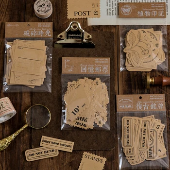 

yoofun 40 Pcs Vintage Base Paper Sticker Nameplate/stamp/ plant/Times for Scrapbooking Planner Creative DIY Stationery Stickers
