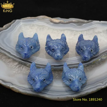 

2pcs/lot Natural Blue Aventurine Carved Wolf Head Pendants Necklace,Drilled Hole Charms Figurine Healing Jewelry XG-22KBBH