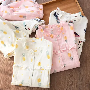 

Pajamas long sleeves month clothes 100% cotton gauze feeding clothes pregnant women home clothes pajamas maternity