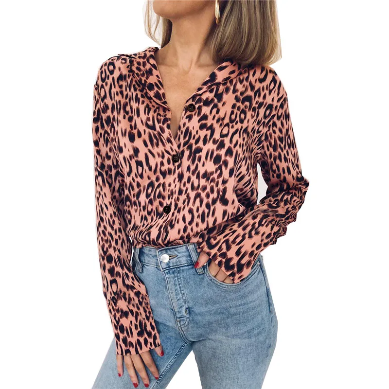 

Striped Blouse Women Chiffon Shirt Female Pink Leopard Blouse Female Long Sleeve Casual Top Sexy Club Shirt Autumn Party Blouse