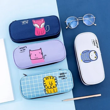

Creative Good Morning Party Zipper Pencil Bag Cute Owl Cat Pen Case Stationery Storage Simple Organizer Box School Office Supply