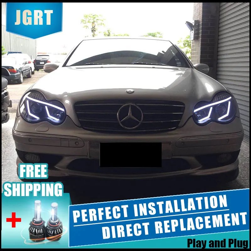 2 шт. светодиодный фонарь для Benz W203 01-07 Автомобильный светодиодный фонарь с двойными ксеноновыми линзами автомобильные аксессуары дневные ходовые огни противотуманные фары