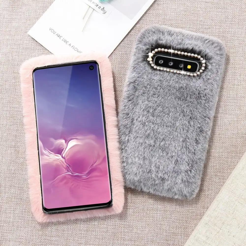 Luxury Fur Bling Diamond Phone Case for Samsung Galaxy S20 Ultra 5G S9 S8 Plus S10 Lite S10e Note 10 20 Soft Silicone Cover