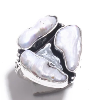 

Genuine Biwa Pearl Ring Silver Overlay over Copper, Hand Made Women Jewelry gift, USA Size 7.5 , R6870