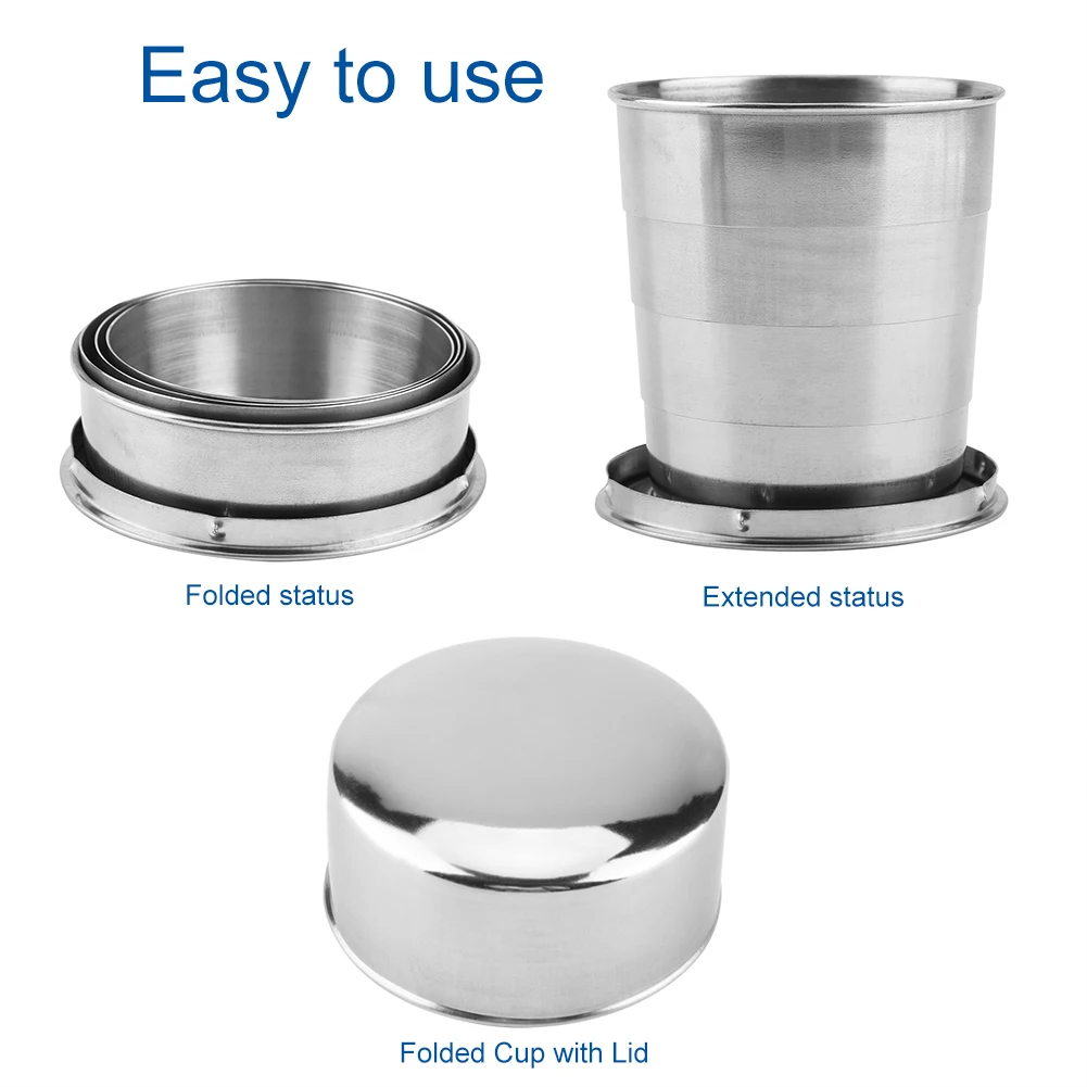 Household 60ml 150ml 250ml Stainless Steel Camping Folding Cup Portable Outdoor Travel Demountable Collapsible Cup With Keychain