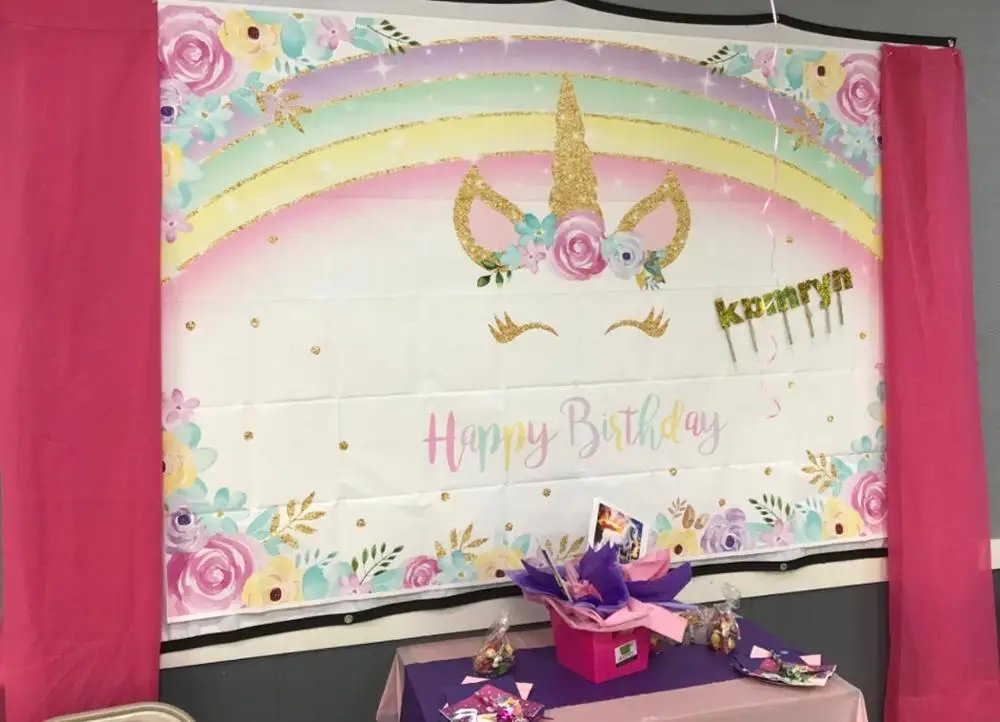Unicorn Birthday Backdrop Party Decoration Banner Photocall Props photo backdrop