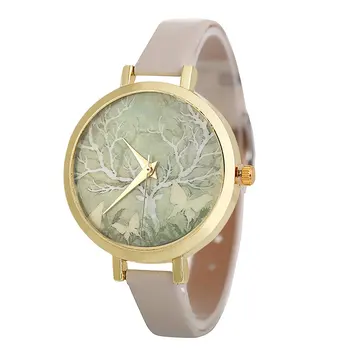 

Narrow Leather Strap Tree Pattern Yellow Dial Luxury Fashion Cheap Women Quartz Watch Girl Classical Valentine Gift 2018 Trendcy
