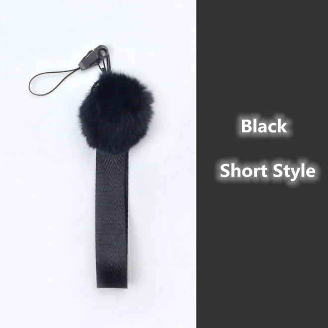 BlackShort Шерстяной шар сотовый телефон шеи ремешки с петлей анти-потеря широкополосный ремешок на запястье веревка для ключей ID карты USB бейдж держатель DIY повесить веревку - Цвет: BlackShort