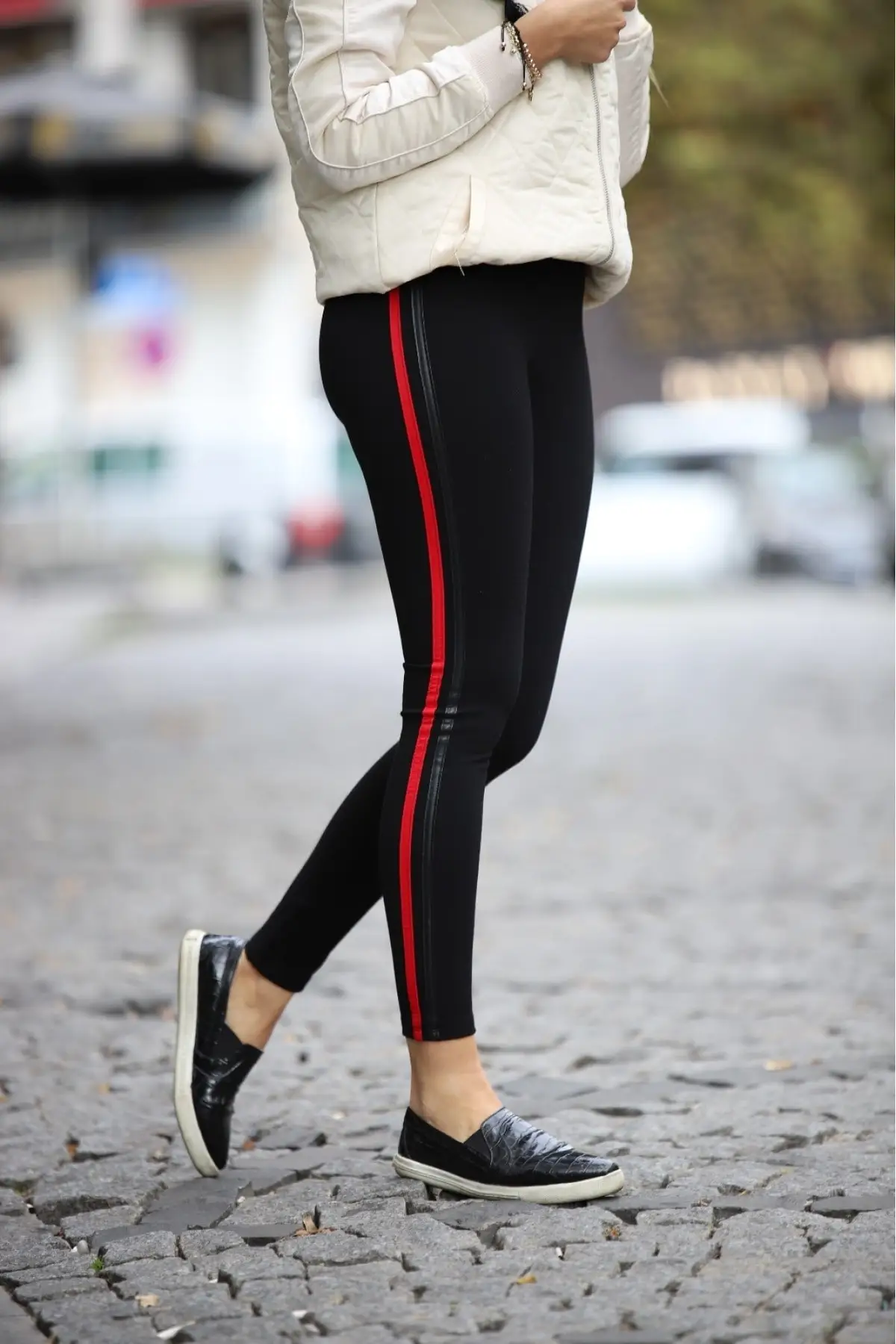 Black Side Red And Leather Banded High Waist Compression Leggings Fitness Stacked Leggings Sport Women tights for women