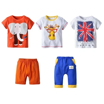 

2019 Boys Clothes Set Summer Boys Cotton Animals Print Chirldens Clothing 5 PCS Sets T shirts Shorts 2-6 Years24