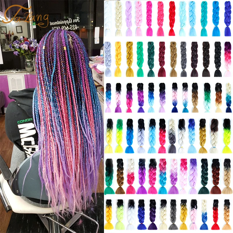 

TaLang 100g 24 Inch Synthetic Braiding Hair Wholesale Ombre Multiple color mixing Hair Braids Jumbo Synthetic Hair pigtails