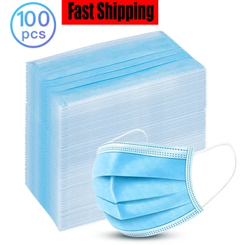 

100pcs Non Woven Disposable Mask Dustproof Filter 3 Layer Safety Face Mouth Mask Soft Breathable Mask Fast Shipping