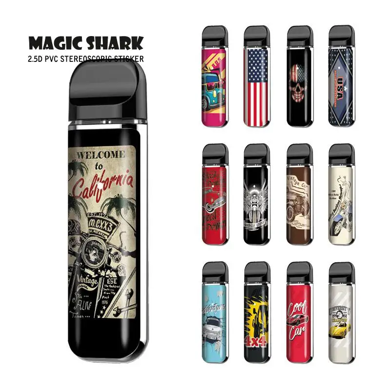 

Magic Shark 2.5D Bumpy PVC Motorcycle USA Flag Car Skull Vape Pod Sticker Case Film Cover Skin for Smok Novo 2