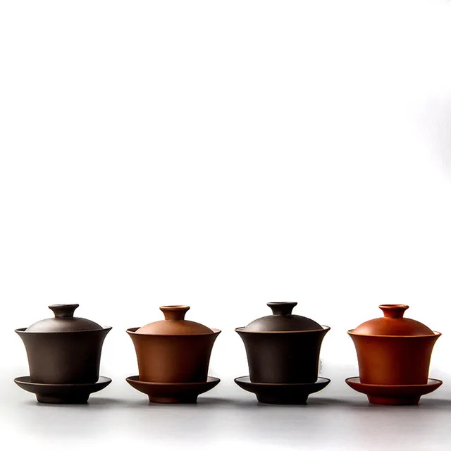 Tea Set Chinese Teaset Elegant Gaiwan Tea Cups Purple Clay Tureen 120ml Lid Bowl Saucer Zisha Tea Brew Cup