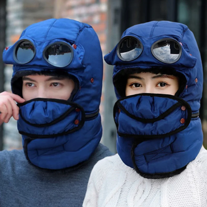 Шапки-бомберы для женщин и мужчин, зимняя ветрозащитная Лыжная шапка с ушками и маской, водительские очки, теплые шляпы авиатора, шапка охотника