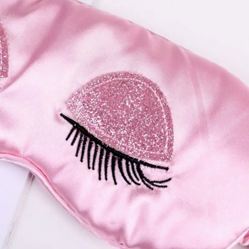 Womens Imitation Silk Glitter Sequins Long Eyelash Embroidery Sleeping Eye Mask