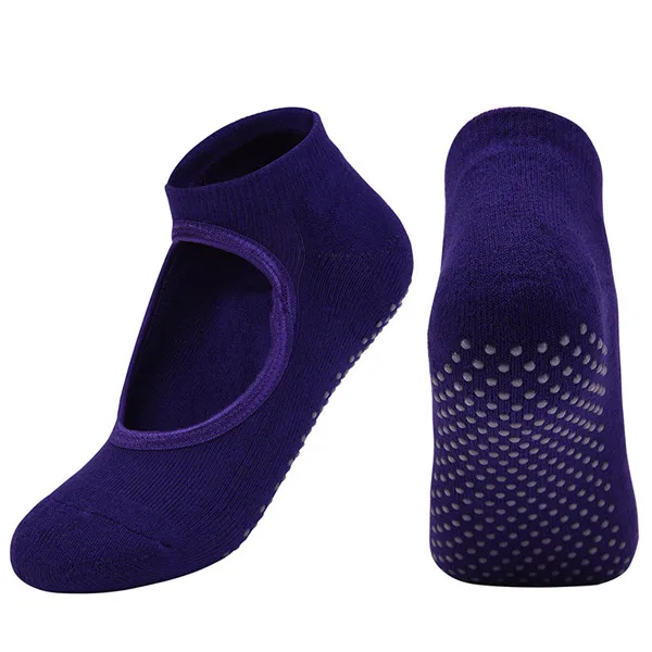Дышащие женские носки для йоги Противоскользящие силиконовые 5 балетные хлопковые носки с открытой спиной для пальцев спортивные нескользящие носки для занятий фитнесом - Цвет: Фиолетовый