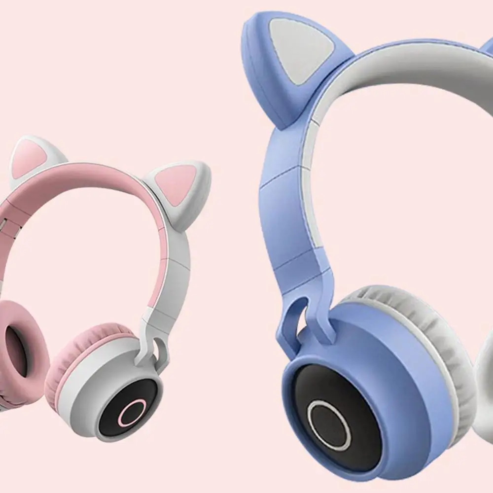 Wireless Bluetooth 5 0 Headset Adjustable Head mounted HiFi Stereo Sound LED Light Headphones Foldable Cute Cat Ears Music