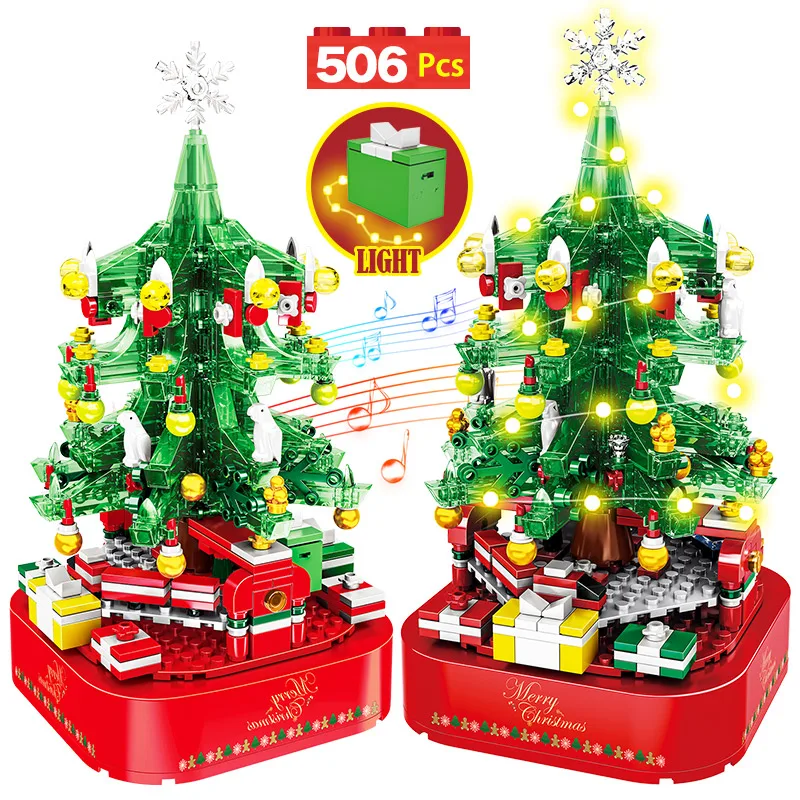 City Christmas Tree Rotating Music Box Building Blocks Friends Santa Claus LED Light Shining Xmas Bricks Toys For Children Girls | Игрушки и